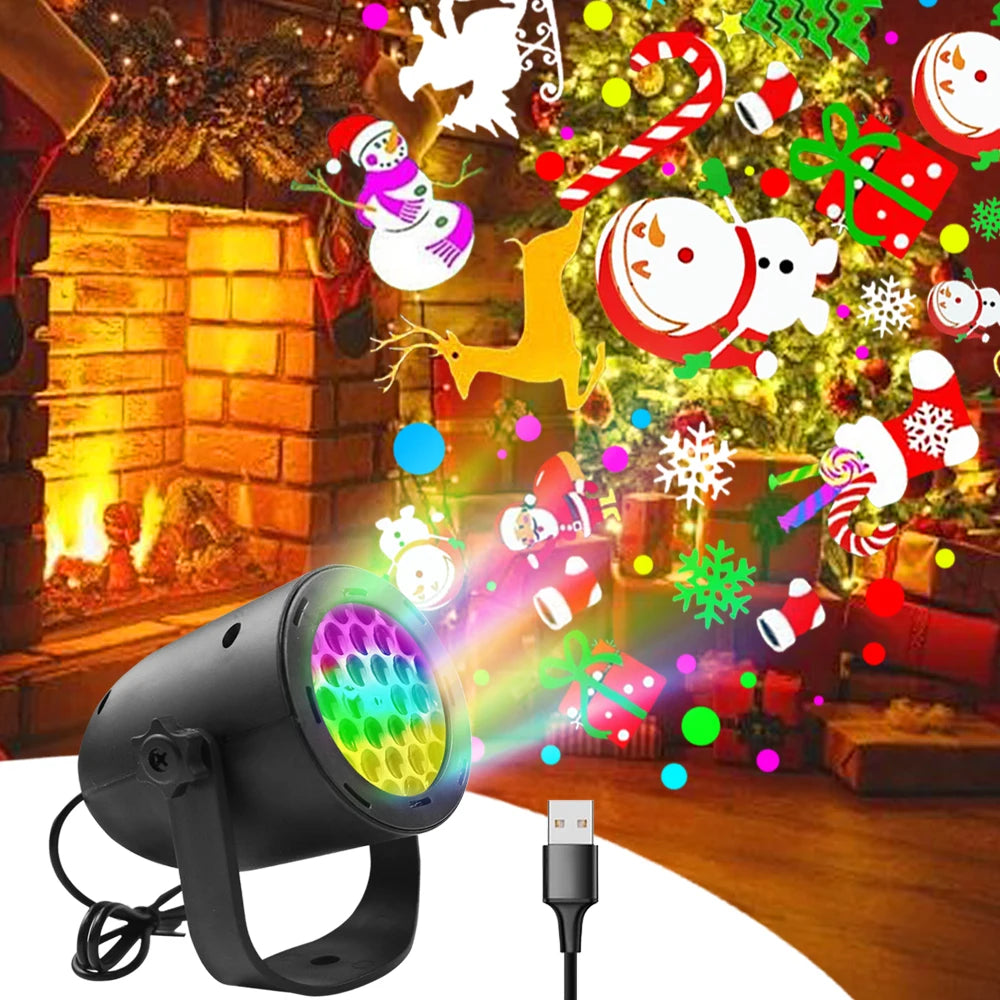 projecteur noel decoratif projections flocons neige motifs vacances led exterieur rotatif festive multicolore