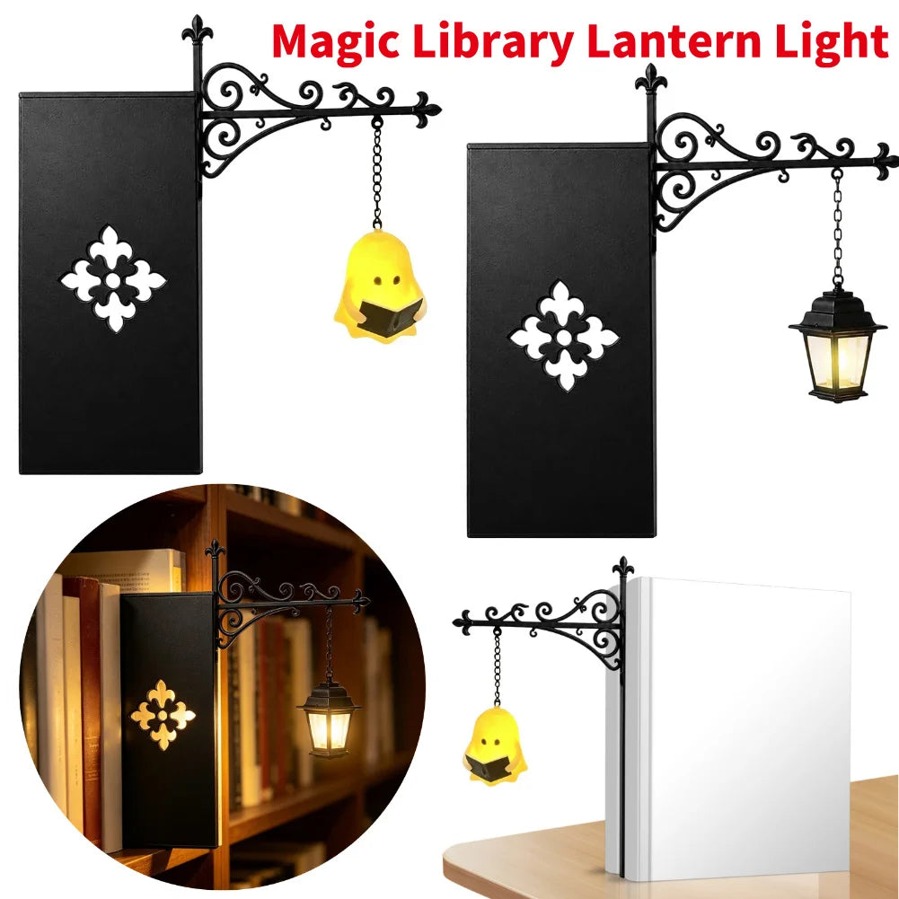 lampe bibliothèque vintage décoration chambre cozy support mural figurine fantôme livre lanternne motif floral