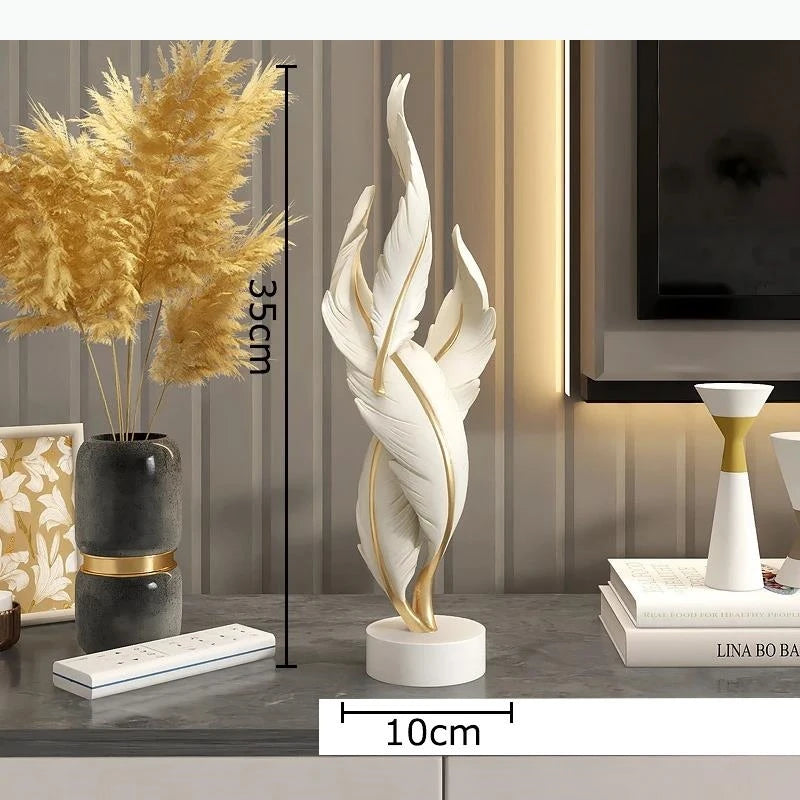 statue abstraite contemporaine noir doré blanc bleu base plate moderne minimaliste ornement décoration