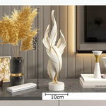 statue abstraite contemporaine noir doré blanc bleu base plate moderne minimaliste ornement décoration