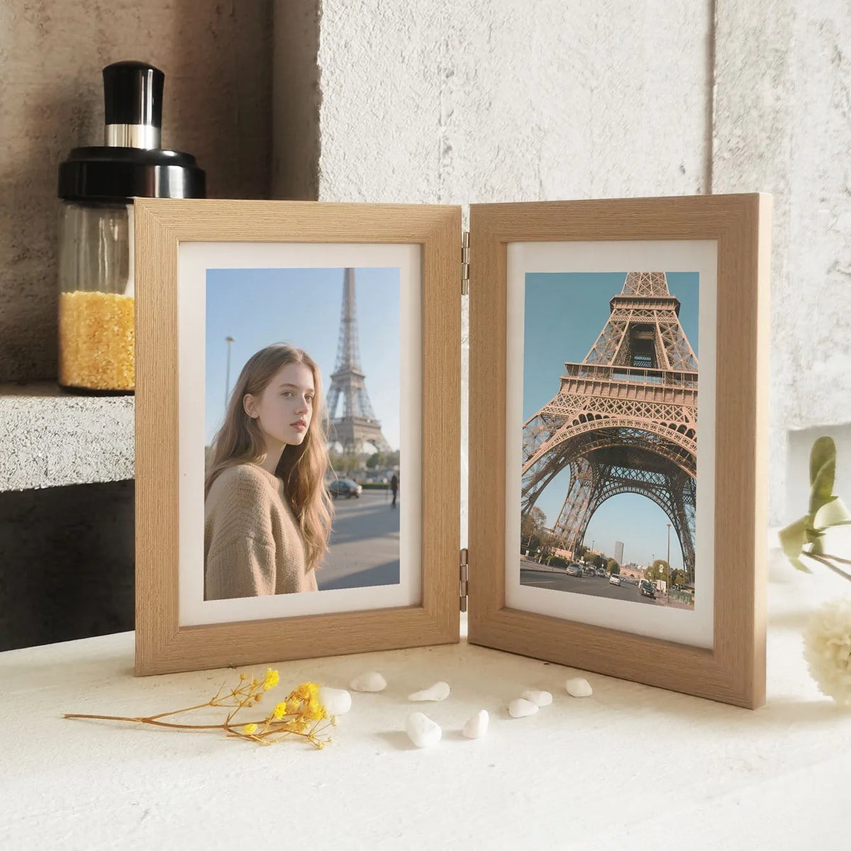 Cadre photo pliable bois moderne motif floral taille 12x9cm 17.1x9.5cm 24.3x9.5cm