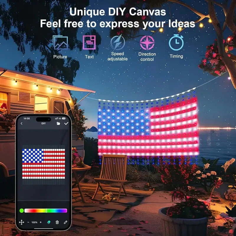 toile lumineuse led rouge blanche bleue étoiles motif abstrait changement couleur synchronisation musicale diy
