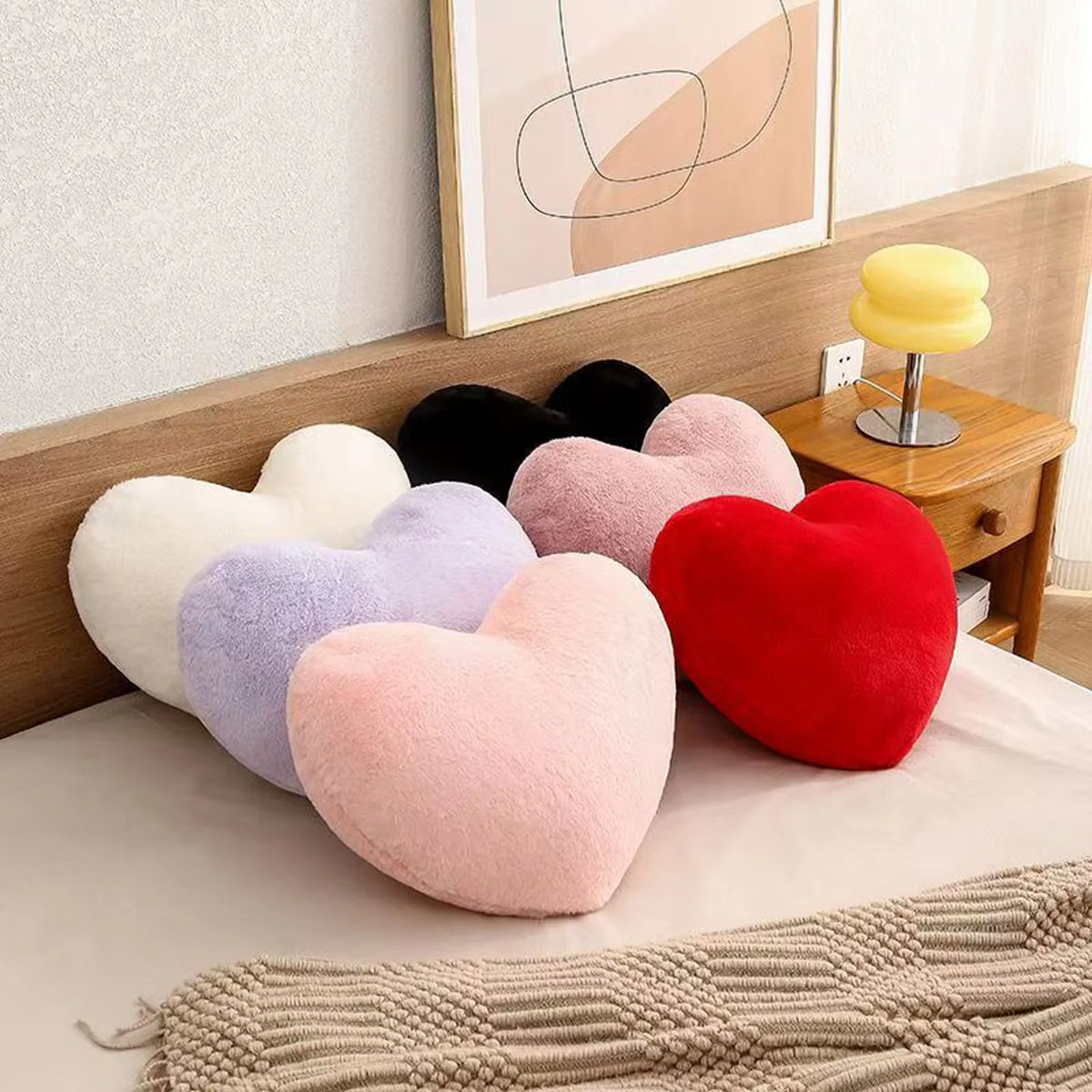 coussin cœur forme oblong couleur rouge rose blanc violet moderne doux fourré lit canapé
