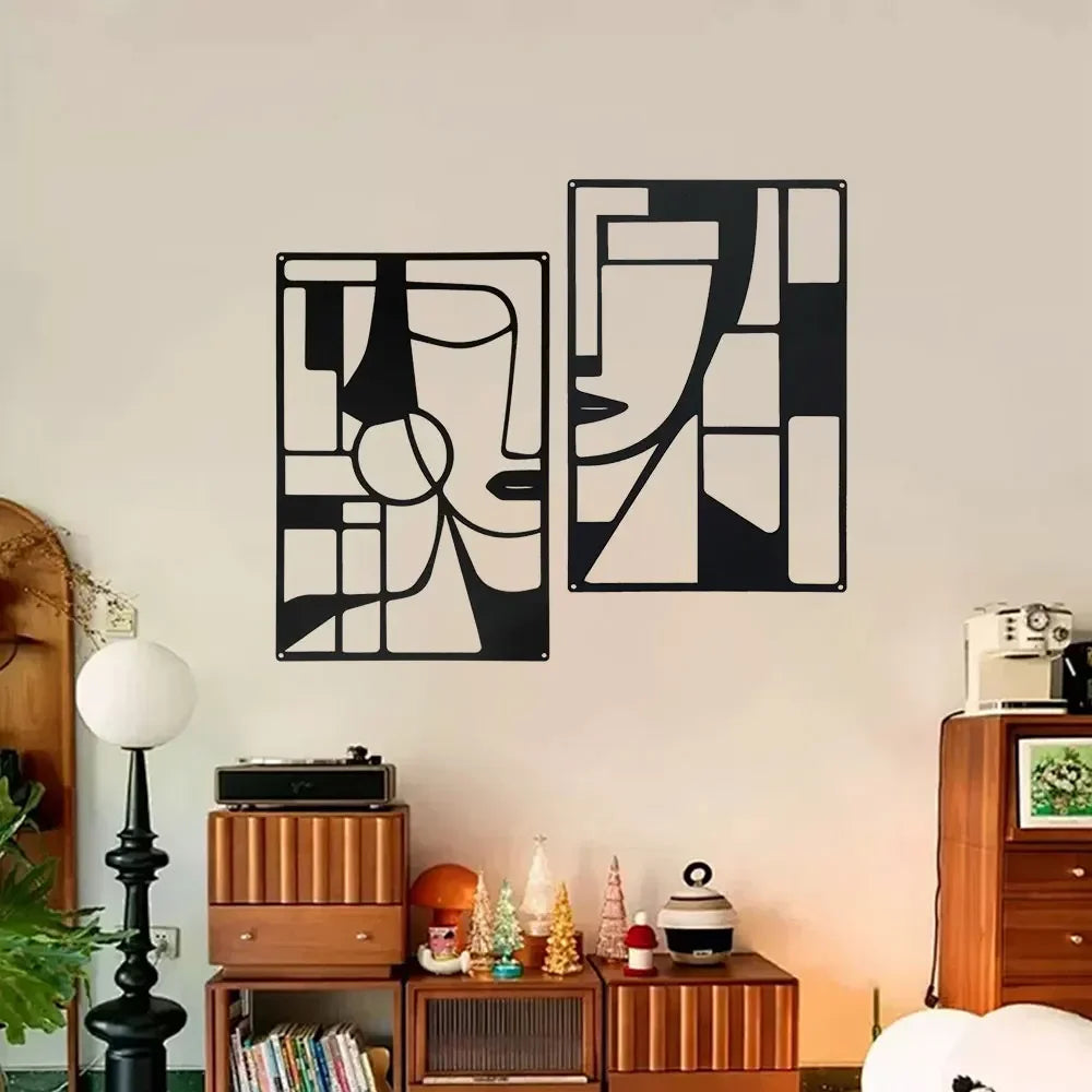 art mural abstrait contemporain noir blanc géométrique facile chambre couchette decoration métal