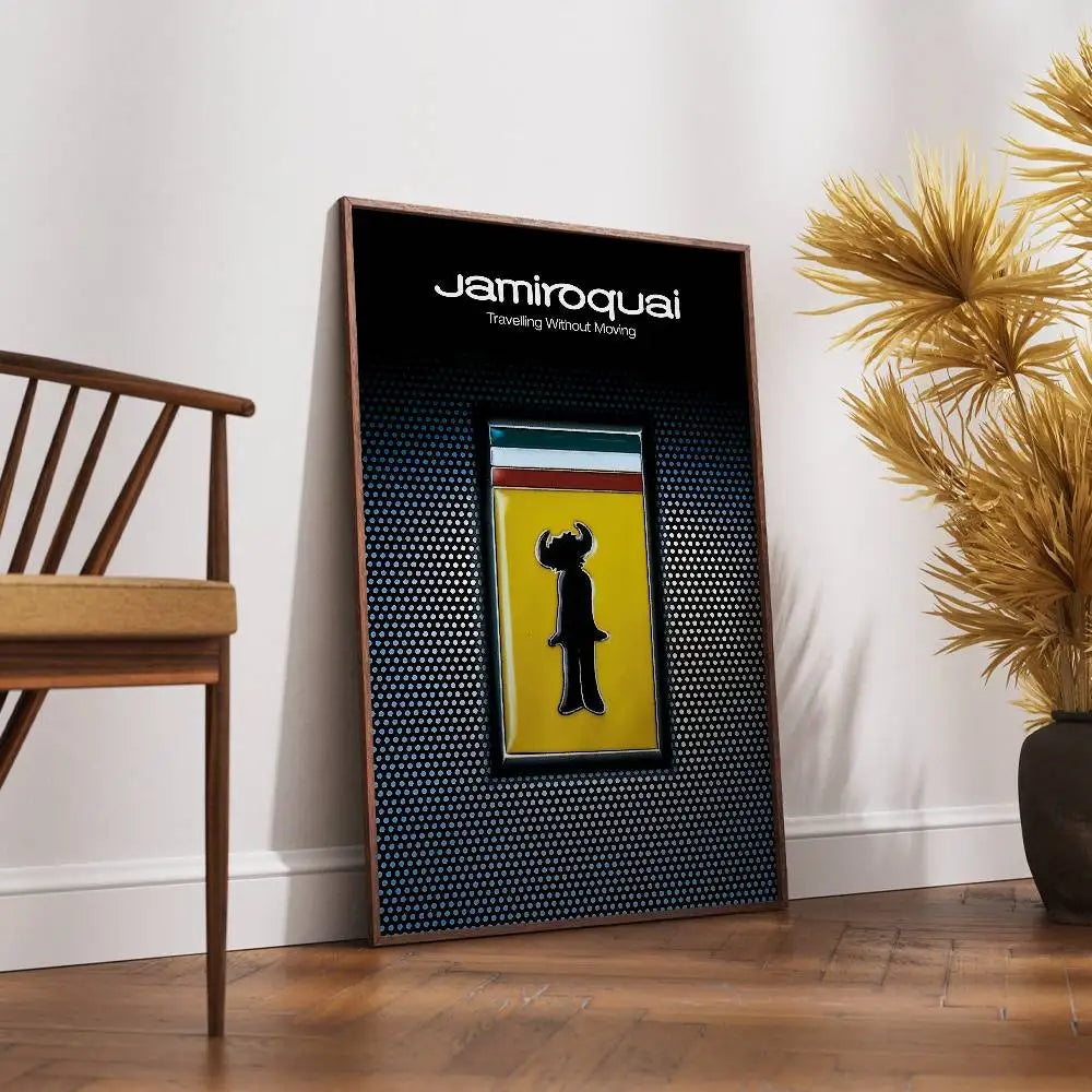 affiche moderne jamiroquai noir jaune blanche silhouette personnage minimaliste papier opaque chambre bar