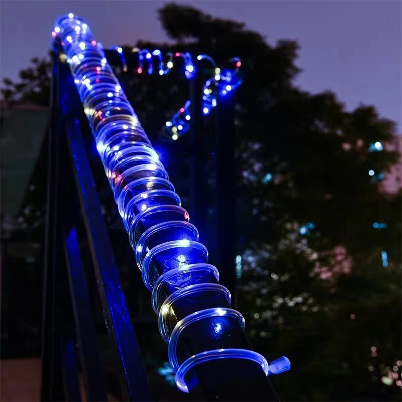 guirlande led solaire flexible modes lumineux multicolore extérieure festive spirale
