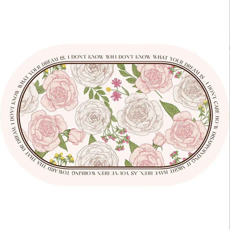 tapis table rose fleurs vert feuilles classique romantique PU respectueux environnement 45x30cm