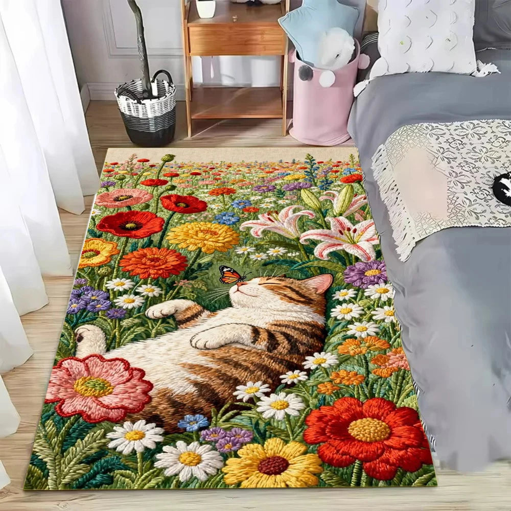 tapis multicolore fleurs animaux chat antidérapant salon chambre décoration maison moderne