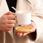 sous tasse ronde bois clair résistante chaleur durable tasse thé décoration table bois