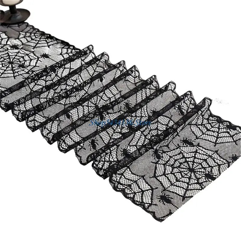 nappe noire halloween araignées toiles décorative polyester coton 30x100cm 30x150cm 30x180cm 30x200cm