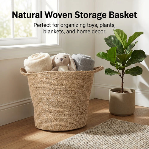 panier tressé fibre végétale naturelle rustique artisanal poignées rangement plantes jouets couverturesintérieur deco