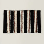 tapis sol polyester résistant rayures horizontales fleurs moderne bleu clair noir blanc marron rose