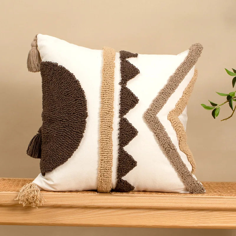 housse coussin bohème géométrique franges polyester 45x45cm 30x50cm décoration salon chambre voiture