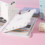 porte dossiers a4 moderne bleu clair vert rose jaune violet clips métalliques points blancs