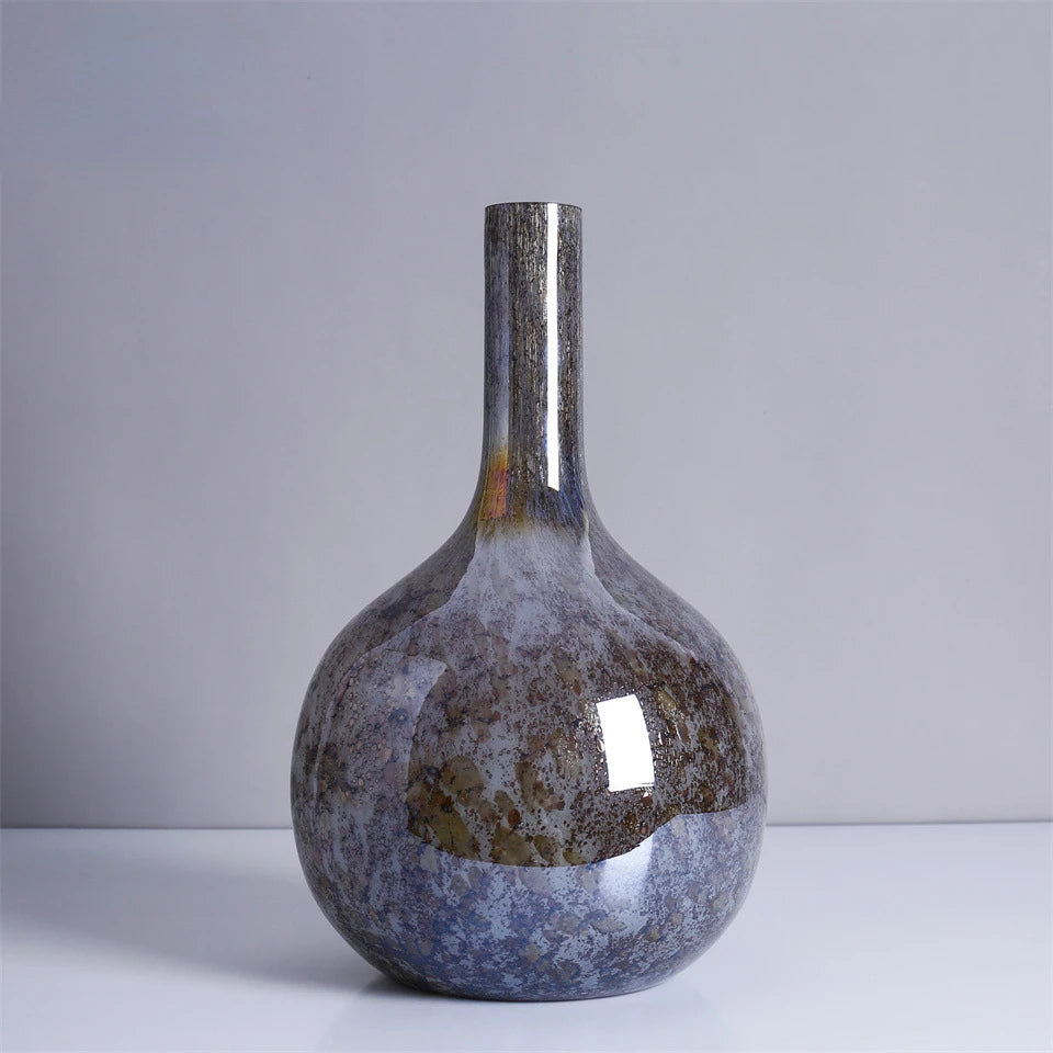 vase verre coloré gris bleu marron texturé semi transparent moderne arrangement floral decoration maison