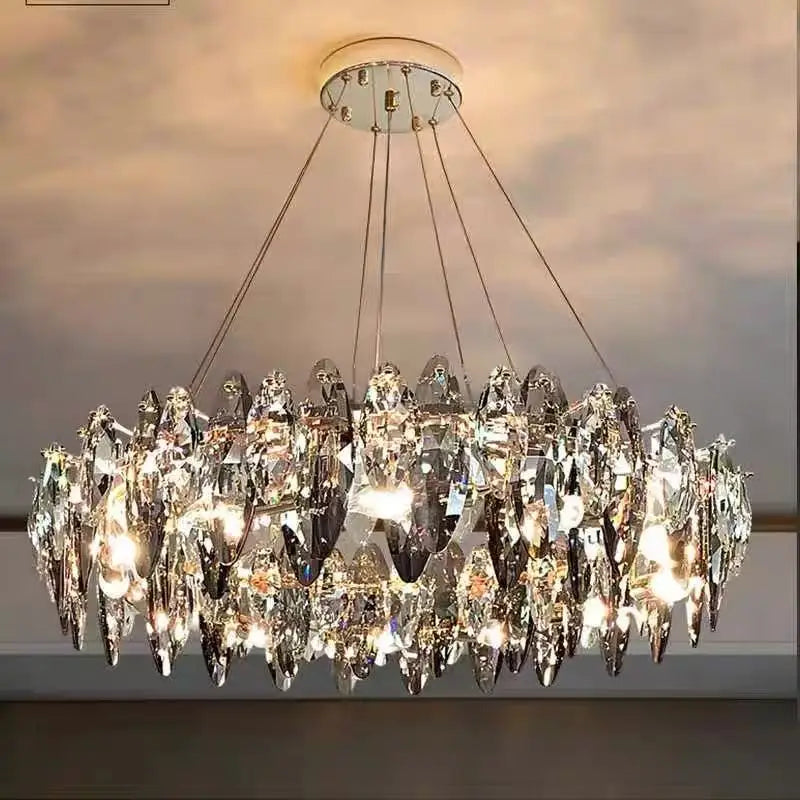 lustre cristal k9 moderne transparent argenté élégant salon cuisine chambre luxe grand