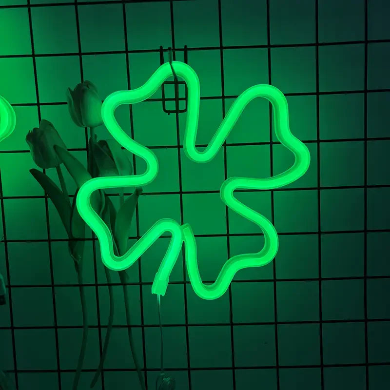 lampe néon vert feuille trèfle moderne intérieure chambre décoration clips câble batterie USB