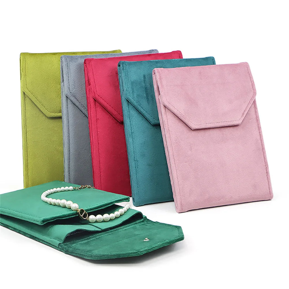 porte bijoux velours vert bleu gris rose rouge classique collier portable sac rangement