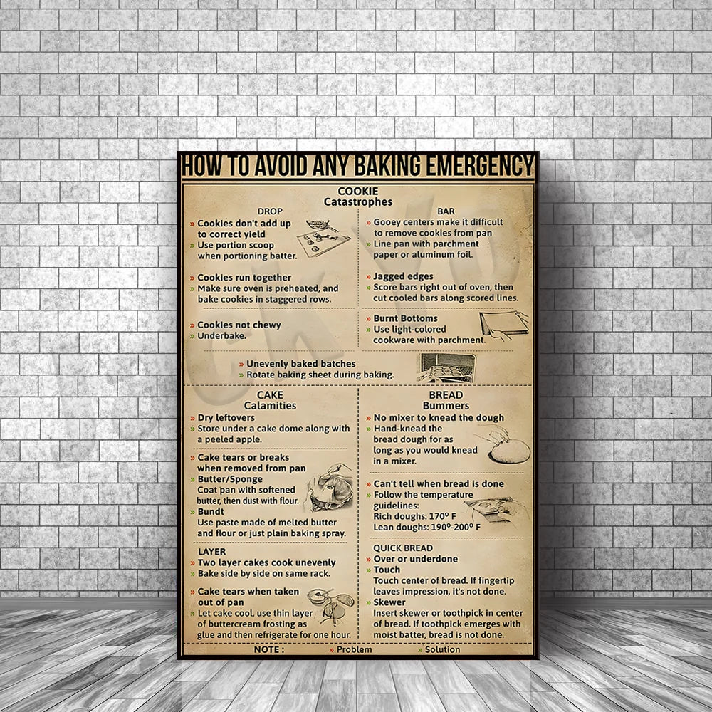 affiche vintage guide cuisson informative cadre noir papier toile beige noire blanche