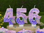bougies numéraires paillettes sirène violet doré anniversaire décoration gâteau thème pois queue poisson festive
