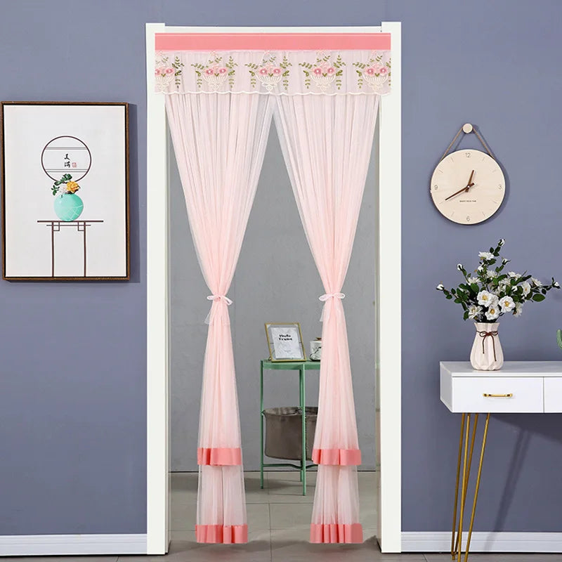 rideau gris beige rose bleu broderie florale transparent moderne ruban porte tissu polyester