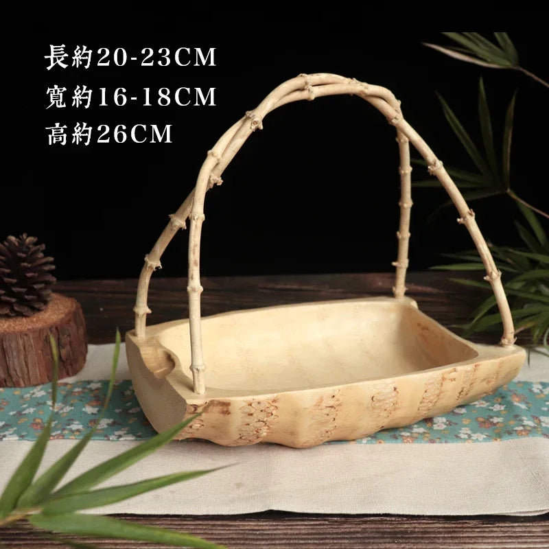 panier decoratif japonais bois texturé plateau rangement vert beige rustic champetre asiatique