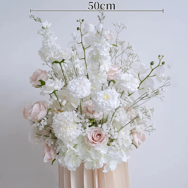 arrangement floral artificiel blanc romantique mariage roses orchidées gypsophile 80cm 40cm vase crème