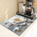tapis cuisine moderne fleurs noires blanches dorées antibactérien 30x40cm 40x60cm 50x80cm