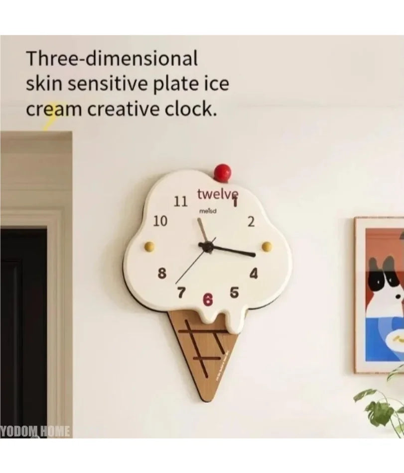 horloge murale moderne créative blanc jaune rouge noir glace crème chiffres pointeurs