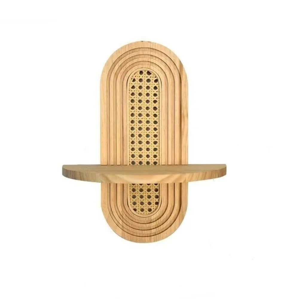 étagère murale bois rattan géométrique moderne boho chic fixations incluses plante artificielle