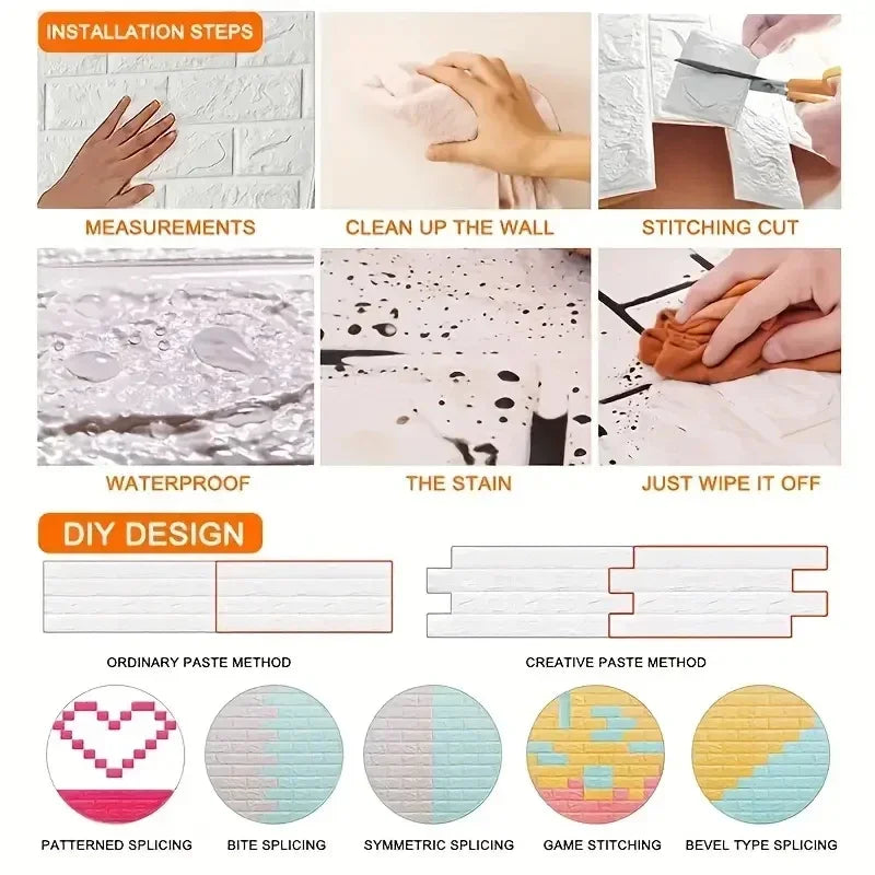 Papier peint auto adhésif brique moderne résistant humidité antistatique 200cm 70cm