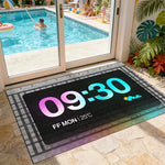 tapis moderne sol antidérapant horloge numérique géométrique noir bleu rose vert