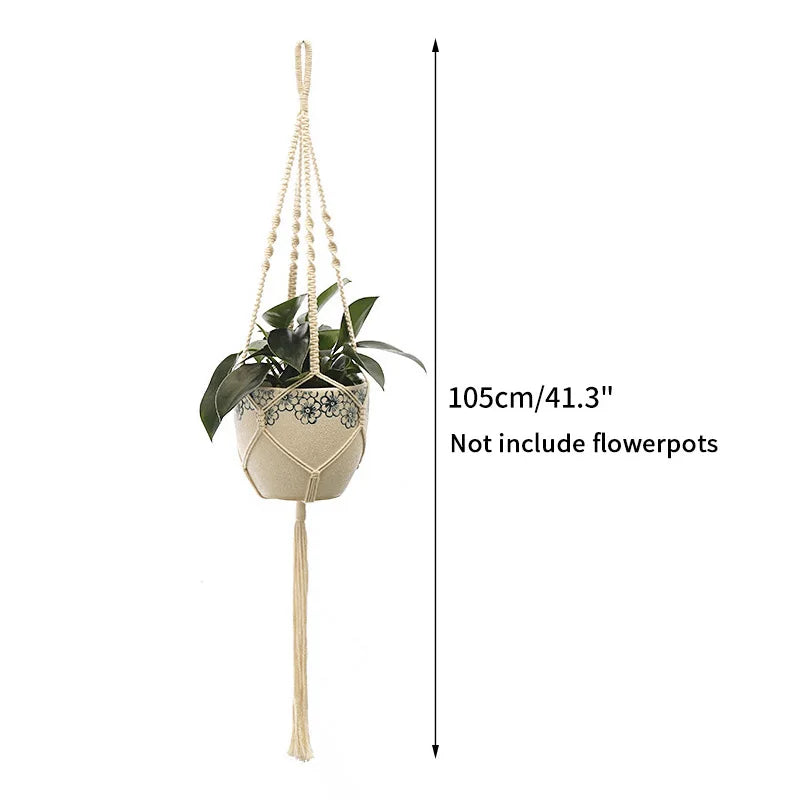 support plante suspendu macramé blanc boho artisanal anneau métallique pot plante