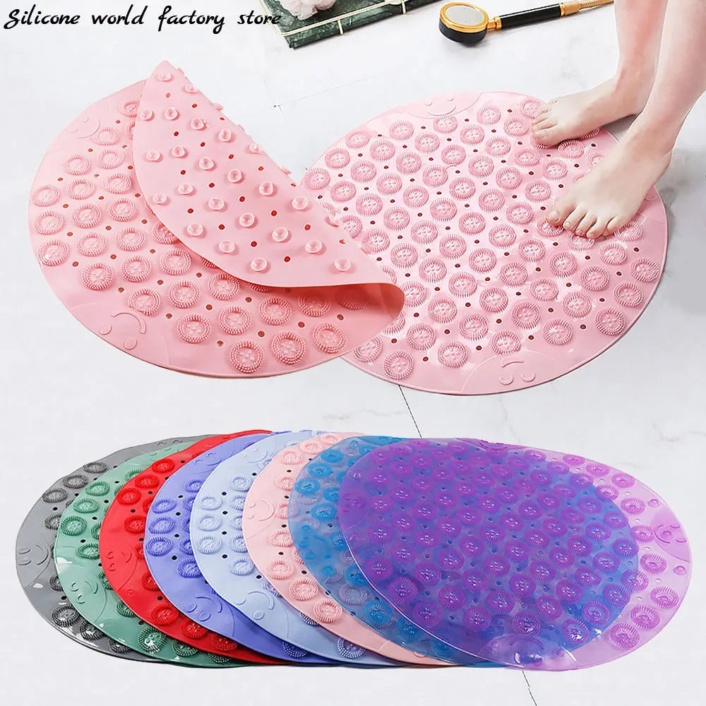 tapis bain anti dérapant moderne perforé motifs circulaires rose vert bleu gris violet