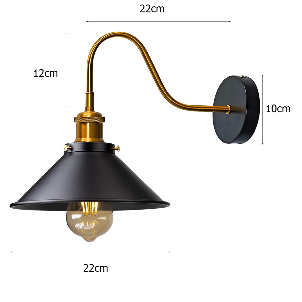 lampe murale industrielle vintage noir doré filaire chambre coucher étude salle bain