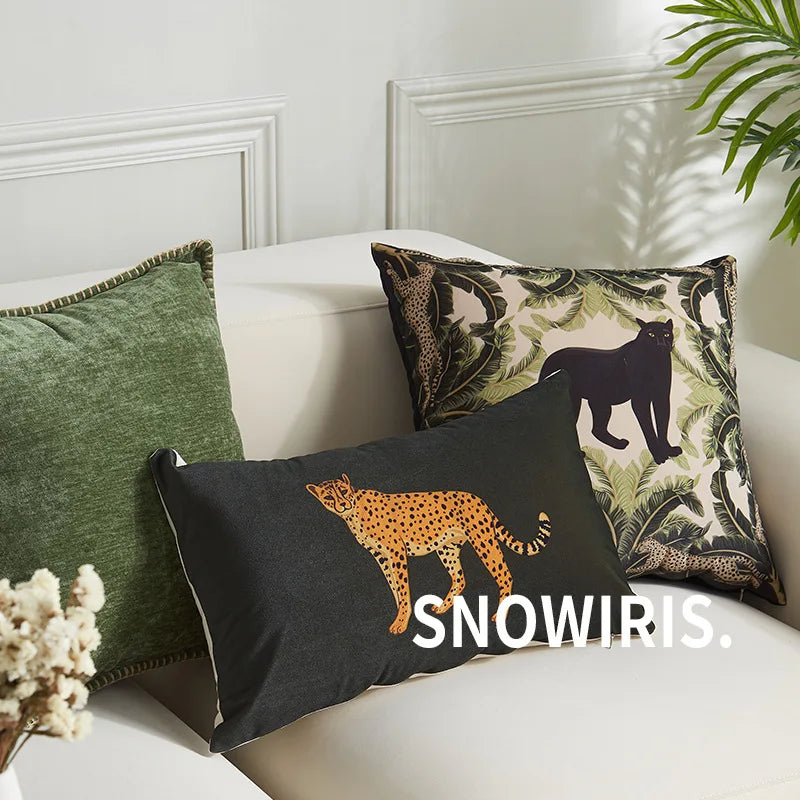 housses coussin imprimées jungle animaux vert noir moderne canapé chaise voiture décoration