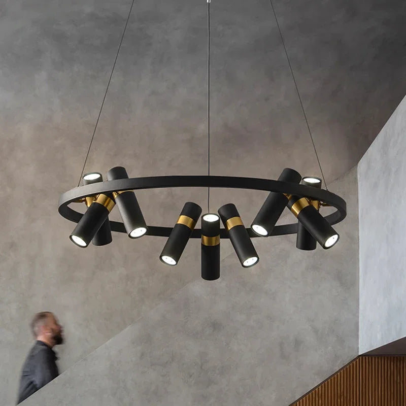 suspension lumineuse moderne noir doré led ampoules câbles suspendus minimaliste intérieur salon