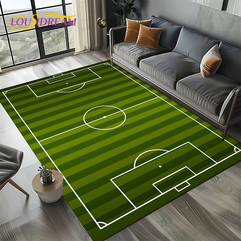 tapis sol vert motif terrain football moderne décoration salon chambre enfant antidérapant polyester