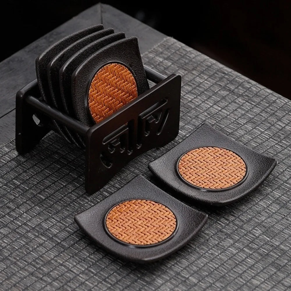 coasters marron tissu tressé moderne adhésif set rangement pièces minimaliste