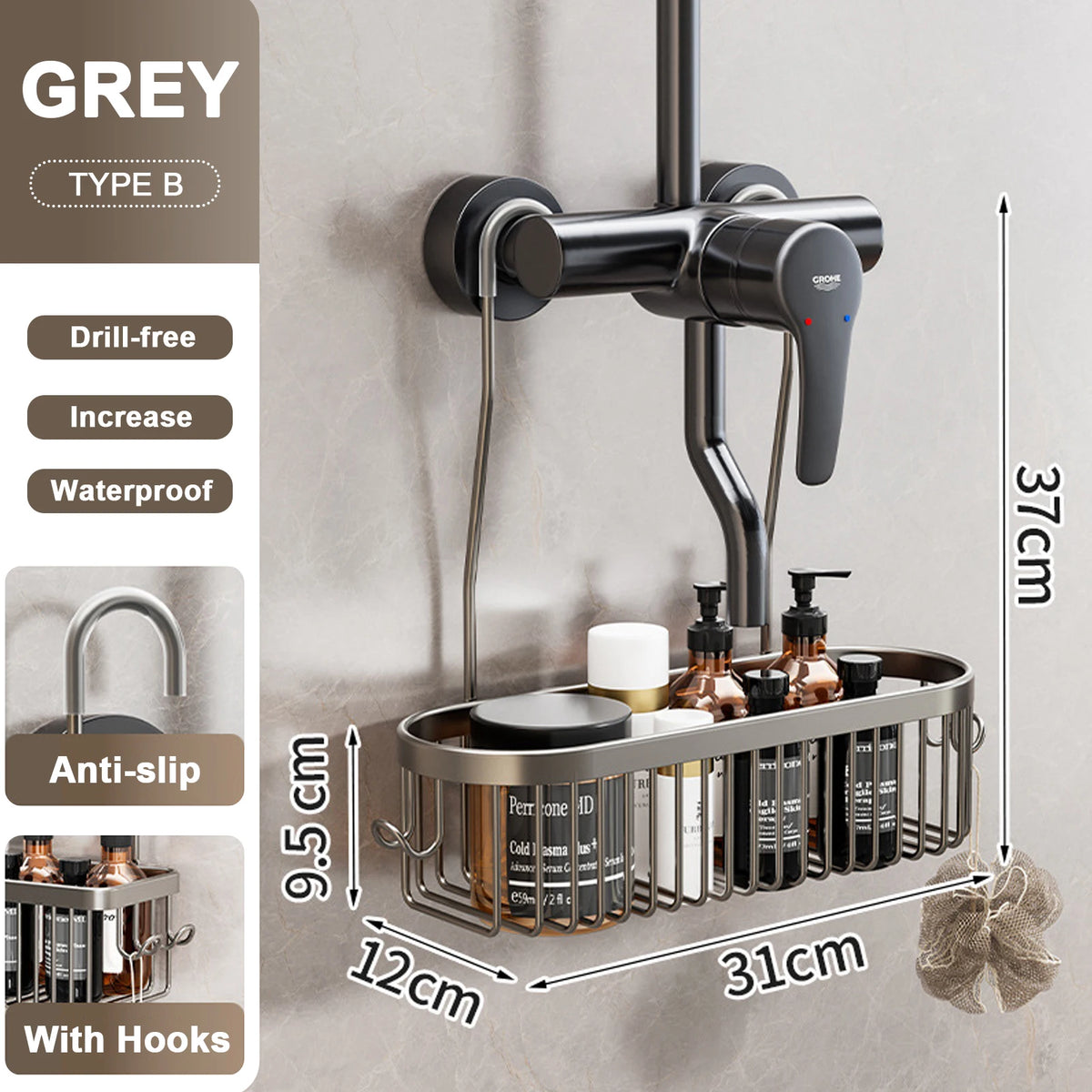 porte savon mural noir moderne support bain vis fixe shampooing savon lisse aluminium respectueux