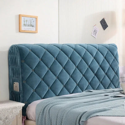 Couvre-tête de lit matelassé en velours brodé gris clair