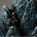ornements résine bleu doré relief rocher artisanal moderne sculpture base noire dorée