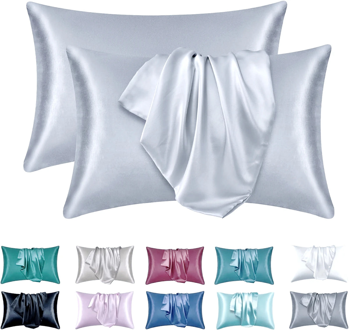 lot protège oreiller noir satin brillant cheveux peau lit moderne