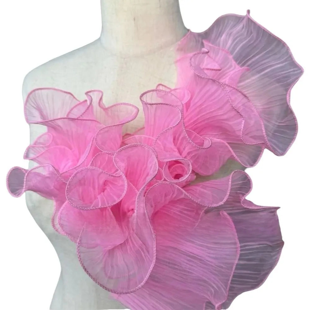 tissu plissé rose clair vert fluo bleu décoration élégante semi transparent fronces dentelle polyester