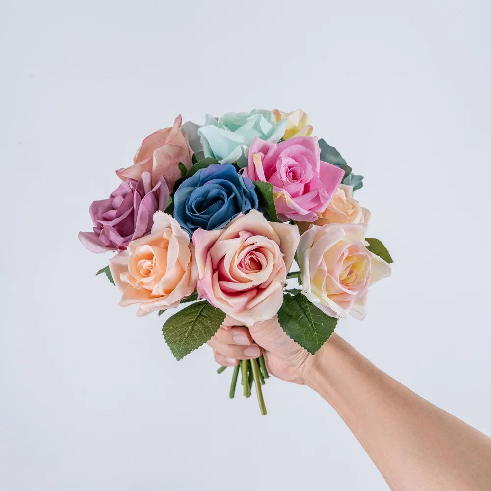 fleurs artificielles roses bleues vertes blanches violettes classiques intérieur mariage anniversaire baby shower