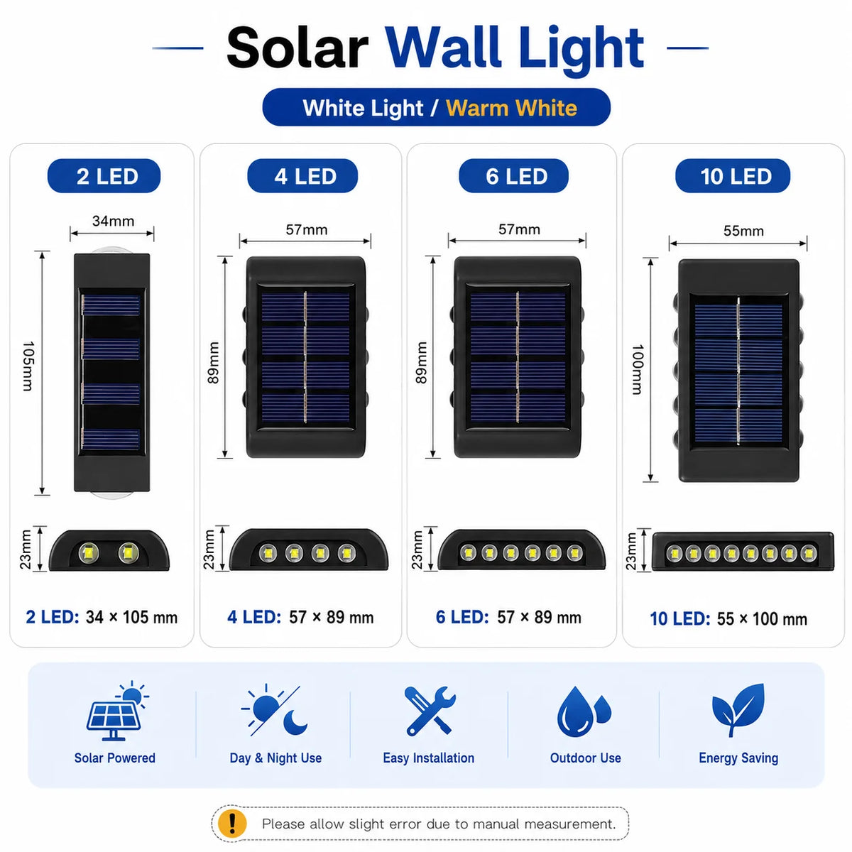 lampe murale solaire extérieure led up down 10 led moderne panneau solaire texturé murale