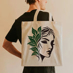 Stencil graphique moderne cadre mural tshirt coussin sac main illustration femme feuilles