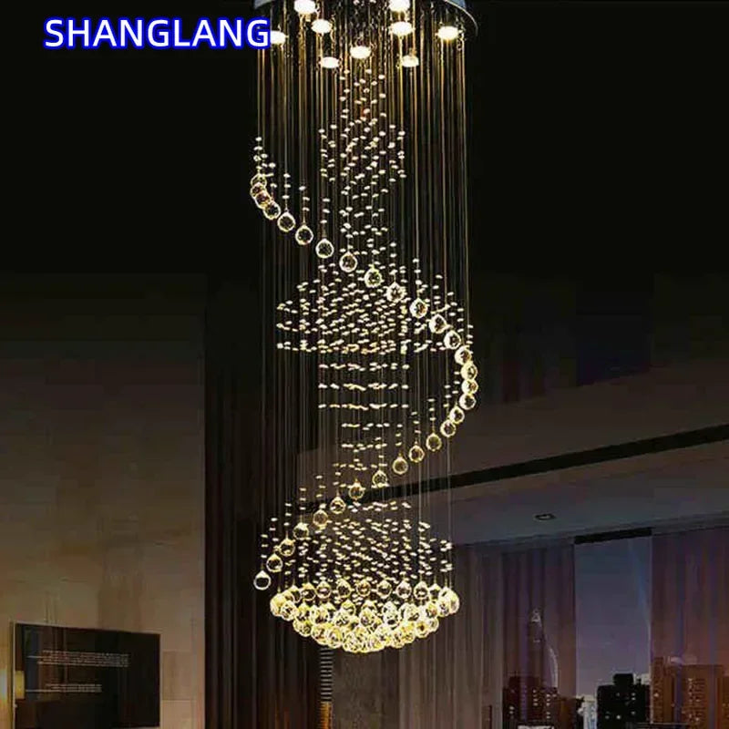 suspension lumineuse moderne cristal transparentes structure métallique grande taille facile certifiée flux lumineux élevé