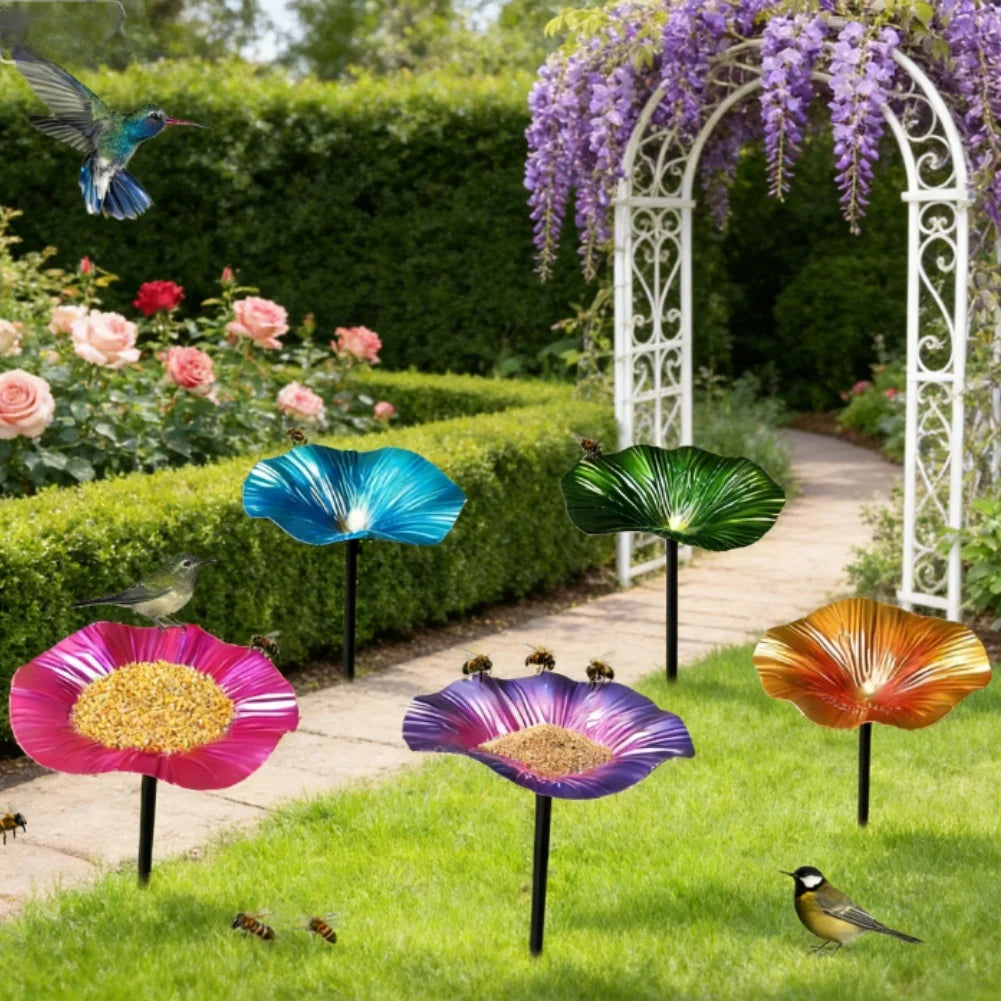 bain oiseau fleuri violet bleu vert moderne crochet métallique décoration jardin extérieur Jaune Orangementstylisée