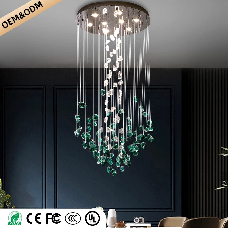 suspension lumineuse led moderne cristal transparent vert blanc